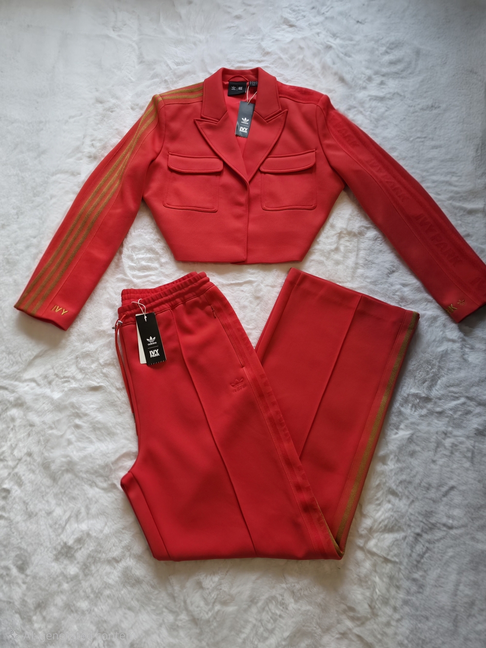 NWT Adidas x Ivy Park Crop Suit Jacket & 3-Stripes Suit Pants | Real Coral/Mesa - Picture 4 of 4